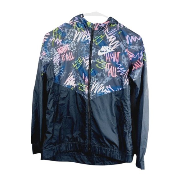 Nike Other - Nike Girl's Black Sportswear Abstract Print Long Sleeve Windrunner Jacket Size L